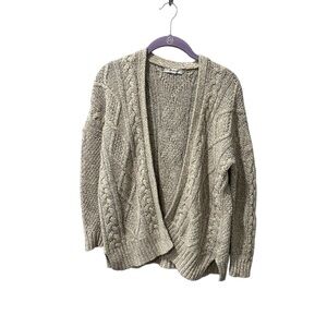 Madewell Oatmeal Cable Knit Open Front Cardigan
